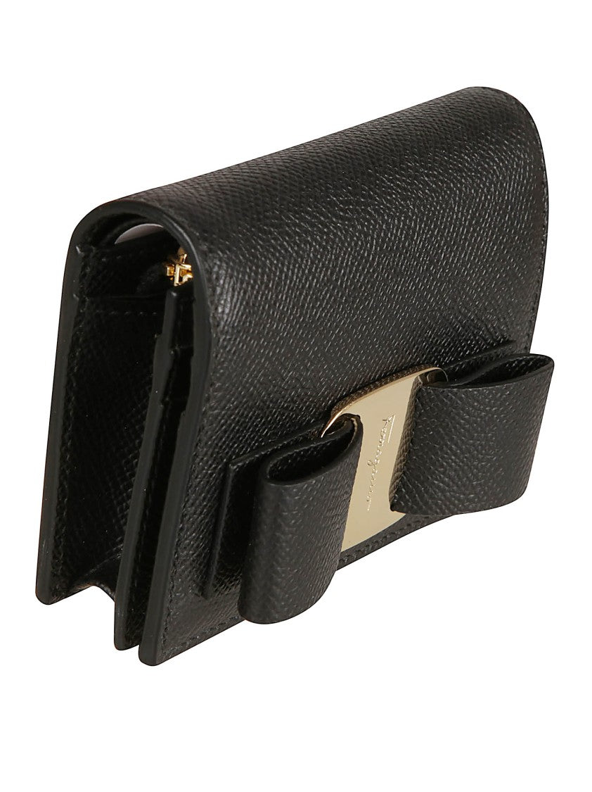 Ferragamo Hammered Calfskin Wallet With Vara Bow Detail