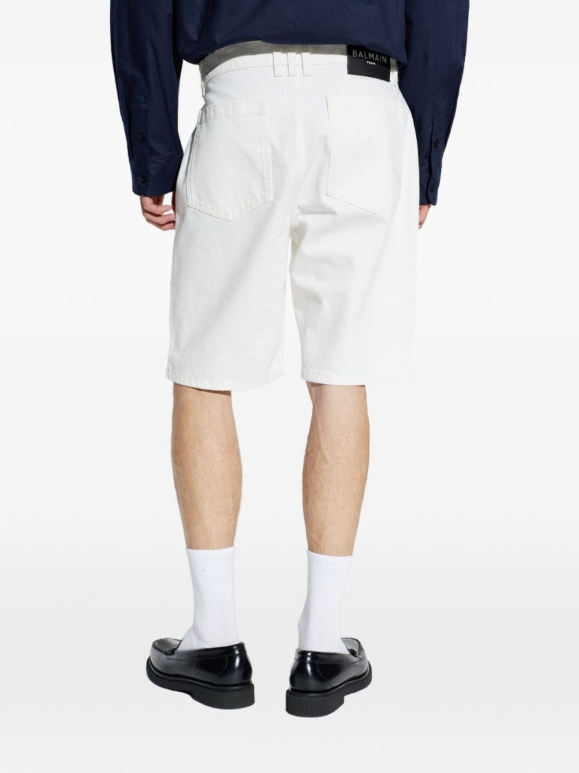 Balmain White Denim Buttoned Front Shorts