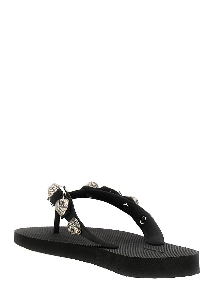 Balenciaga Cagole Thong Sandals With Metal Studs And Buckles