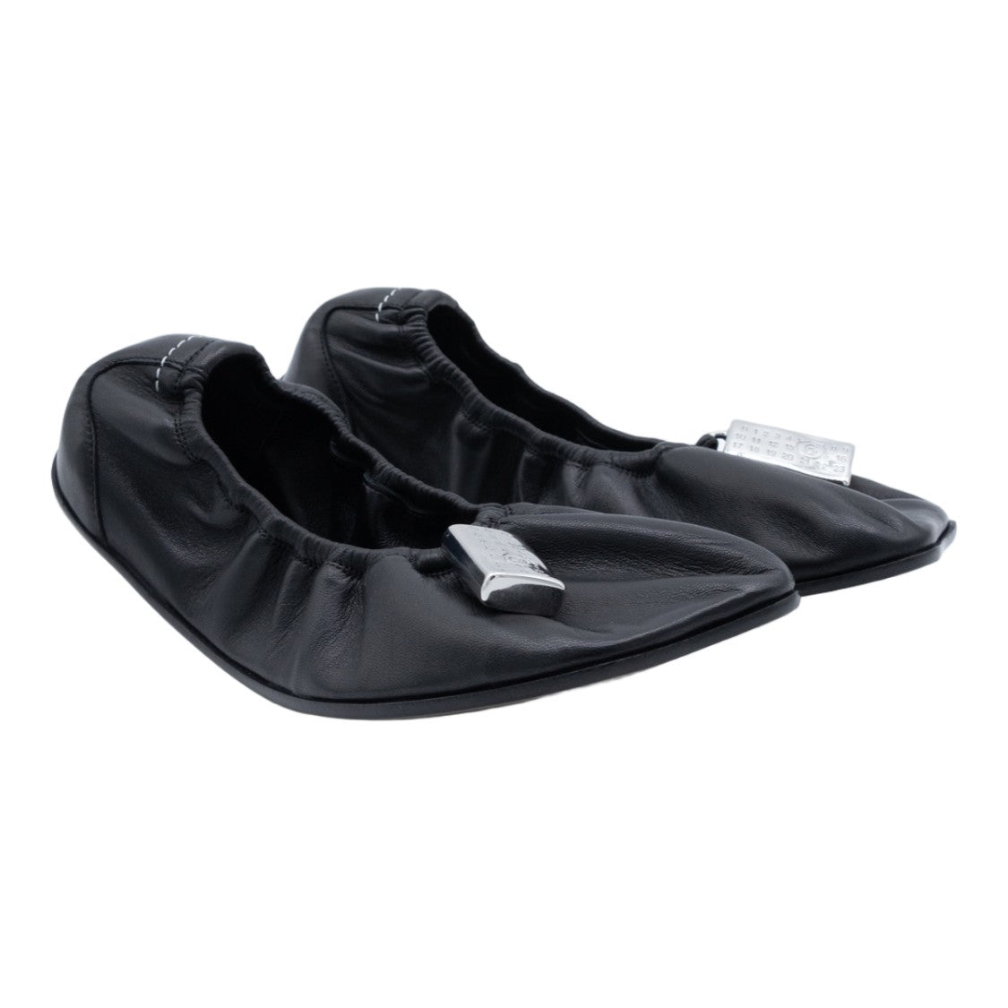 Mm6 By Maison Margiela Gathered Leather Flats With Silver Charm Detail