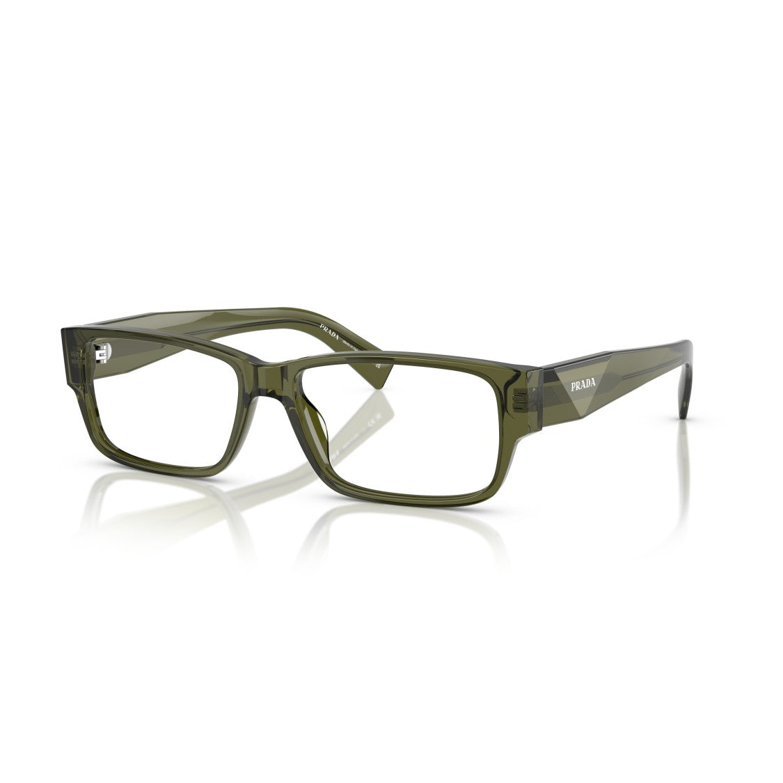 Prada 0Pr B09v Translucent Olive Green Acetate Rectangular Eyeglasses