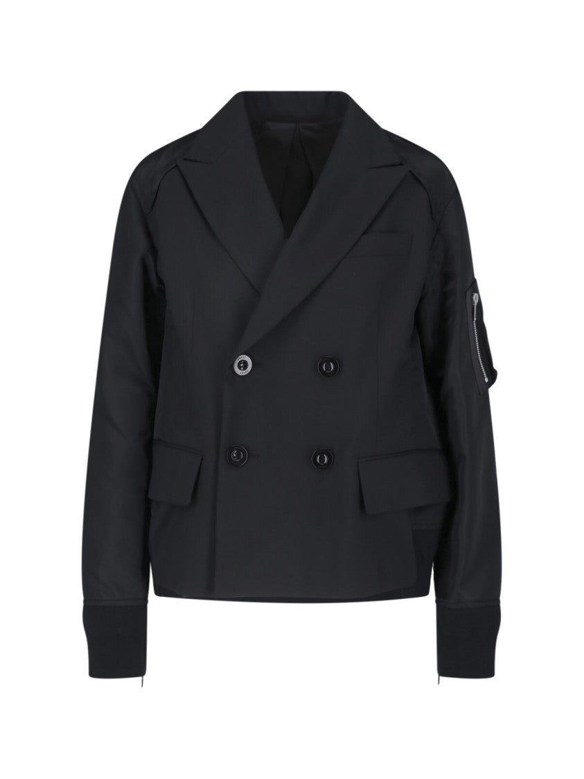 Sacai Double-Breasted Nylon Twill Blazer With Zippered Details