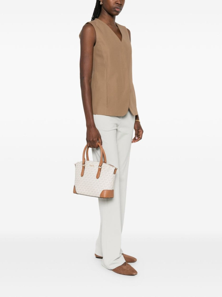 Michael Kors Structured Logo Print Handbag With Gold-Tone Accents