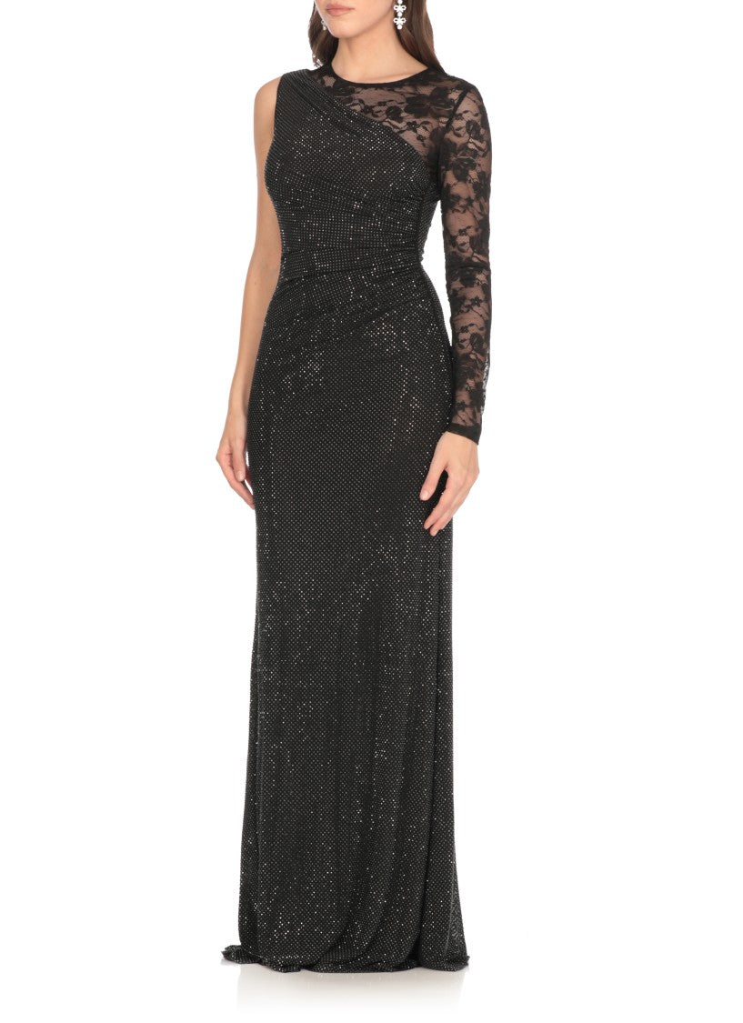 Self-Portrait Asymmetrical Black Strass Evening Dress