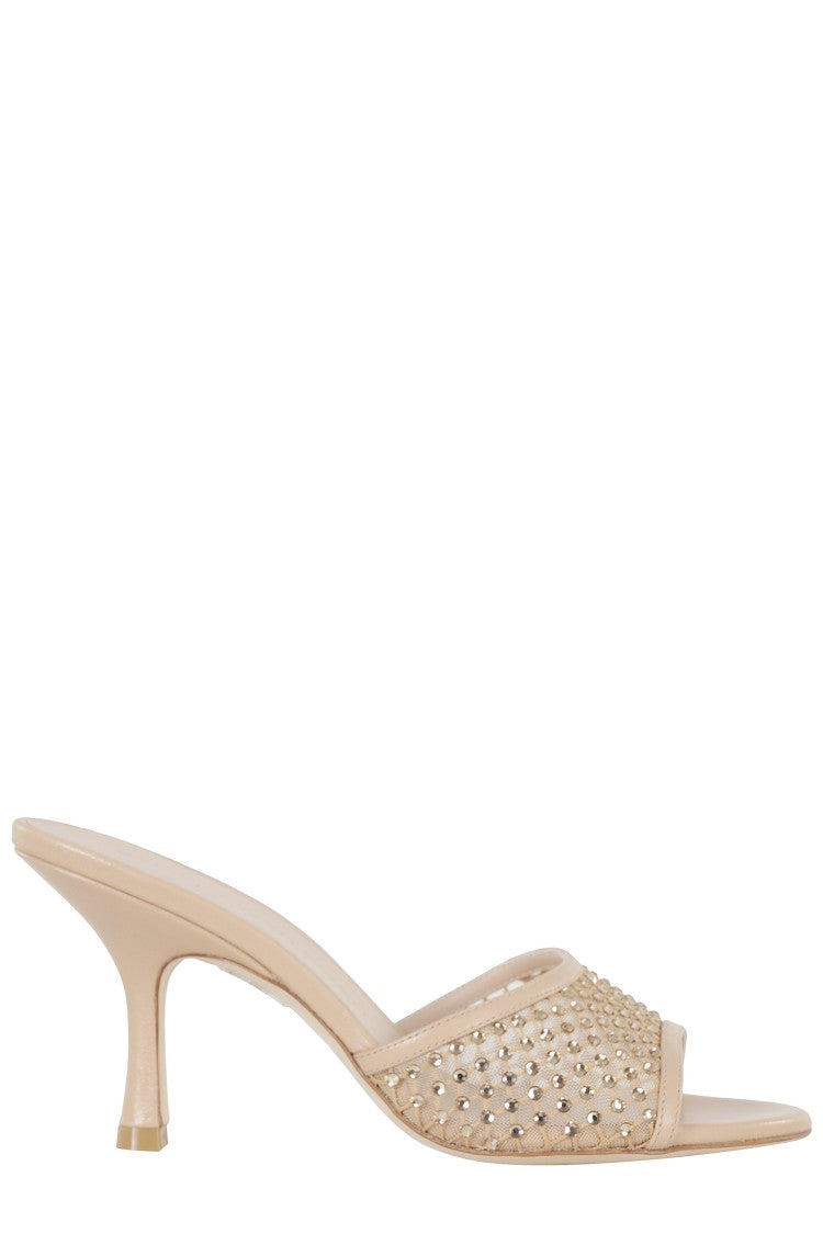 Stuart Weitzman Beige Bareitall Shine Slide 85 Sculptural-Heel Leather Sandals