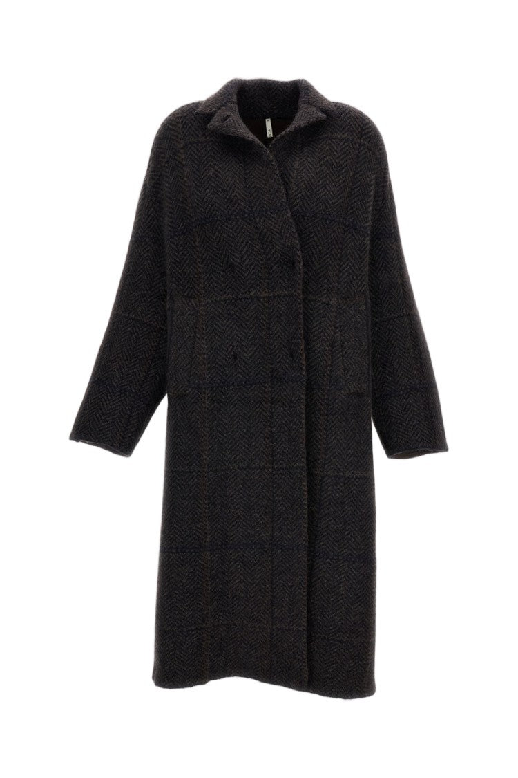 Boboutic Cocoon Double-Breasted Coat In Multicolor Herringbone