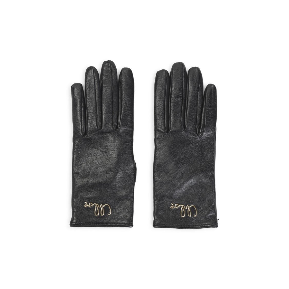 Chloé Black Lamb Leather Gloves With Brass Logo Detail