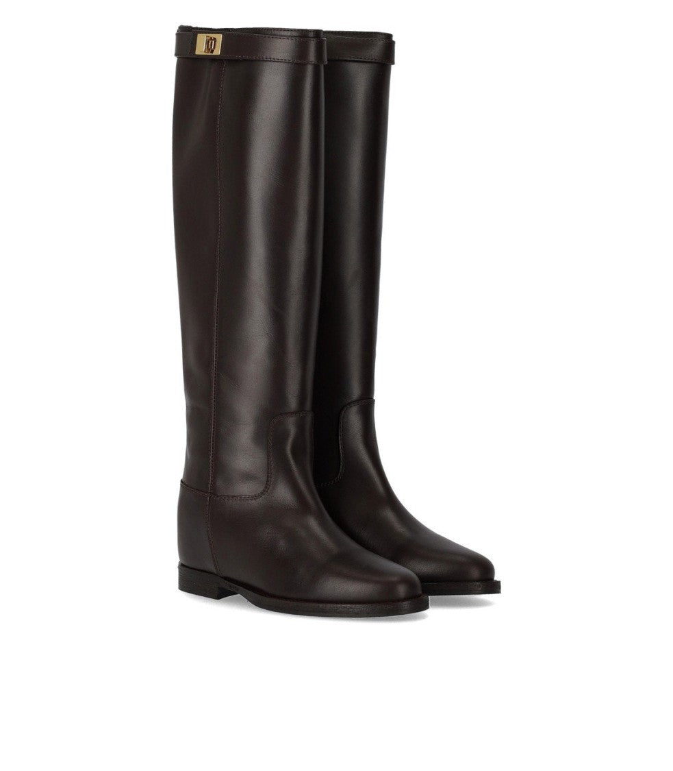 Via Roma 15 Santa Monica Dark Brown High Boot With Padlock