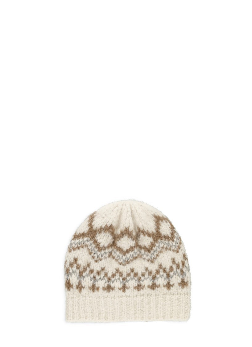 Peserico White Patterned Beaded Hat