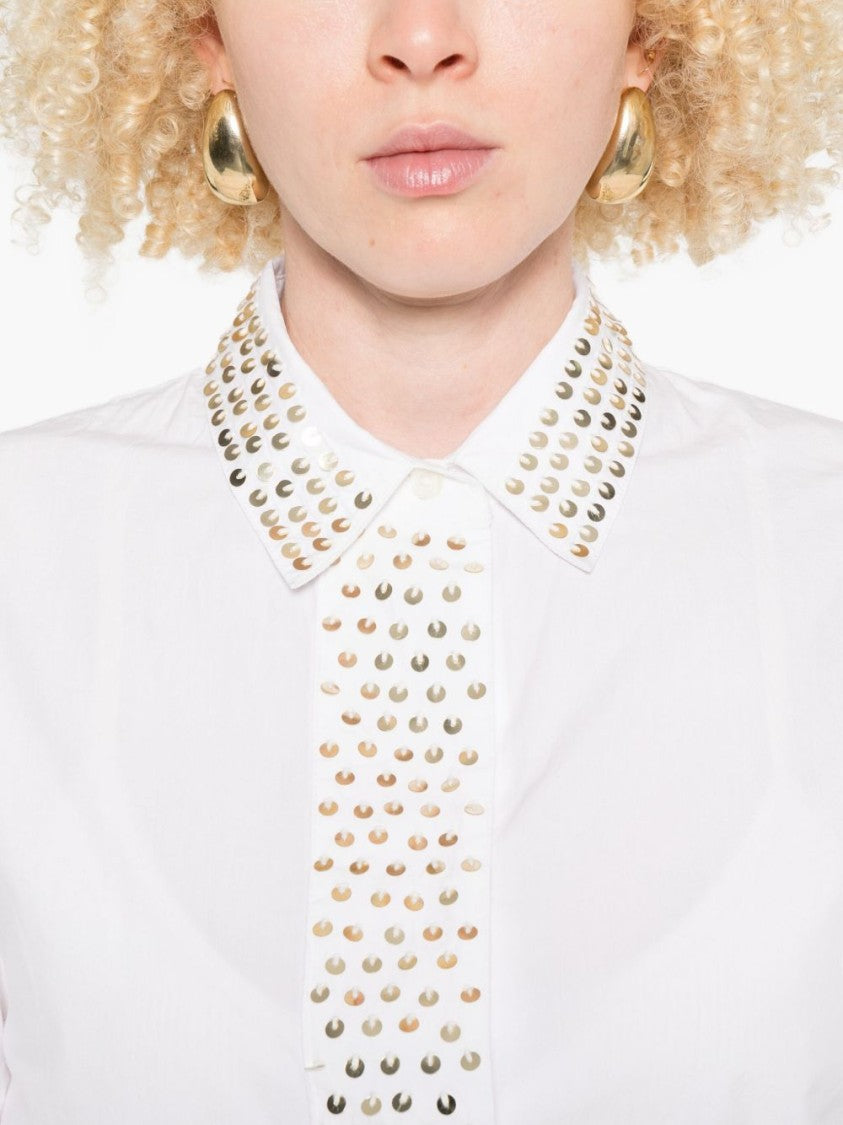 Forte Forte White Cotton Shirt With Gold Crescent Studs