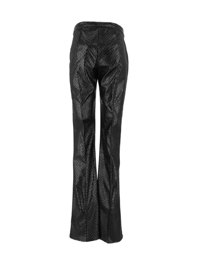 Elisabetta Franchi Black Glossy Snakeskin Flared Pants