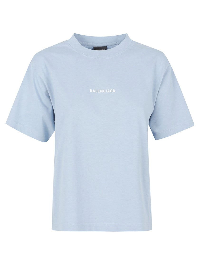 Balenciaga Pastel Blue Cotton Jersey T-Shirt With Embroidered Logos