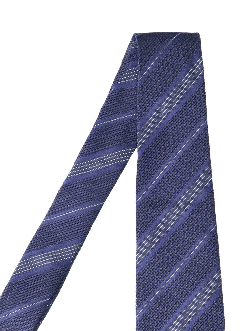 Cesare Attolini Blue Striped Diagonal Pattern Silk Tie
