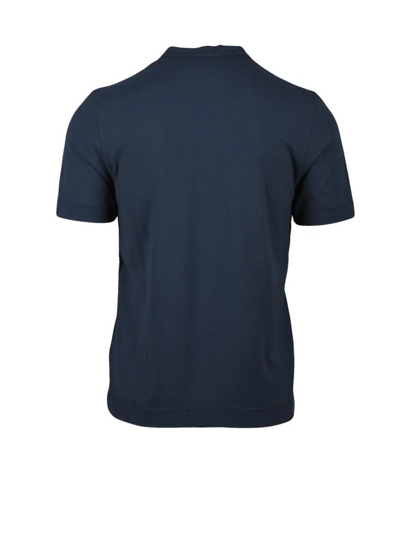 Alpha Studio Dark Blue Cotton Elastane Serafino T-Shirt