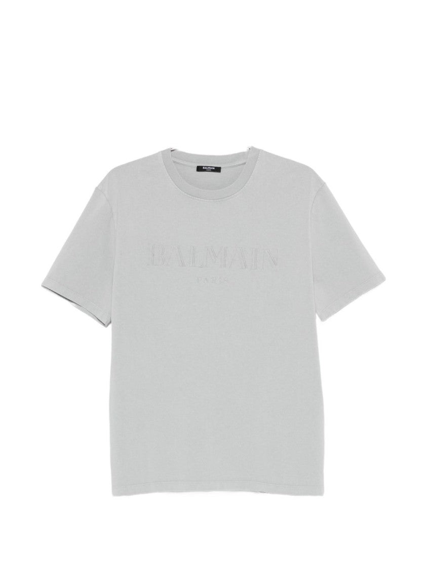 Balmain Grey Relaxed Fit Embossed Detail T-Shirt