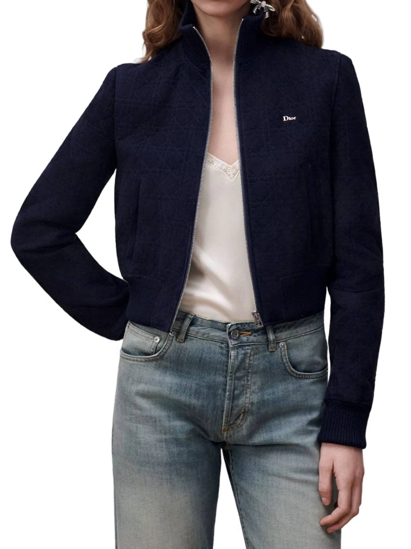 Christian Dior Cropped High Ribbed Collar Quilted Leather Jacket