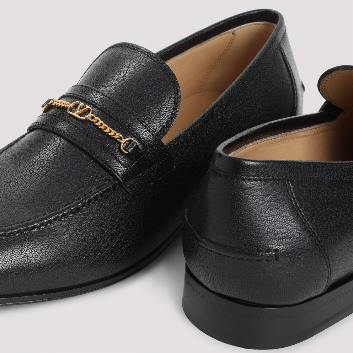 Valentino Garavani Black Grained Leather V Logo Signature Loafer