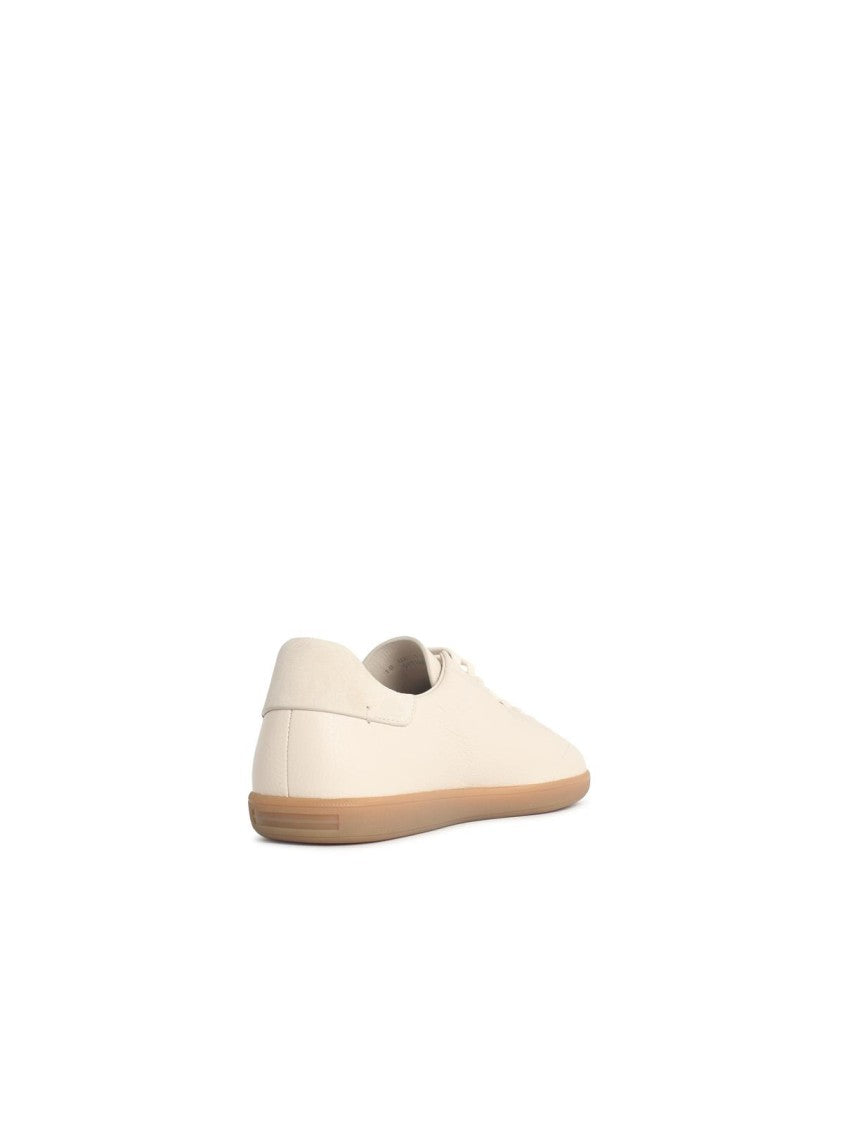 Zegna Beige Leather Sneakers With Embossed Details And Suede Heel