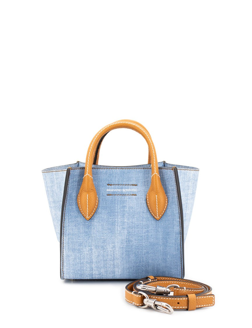 Ermanno Scervino Leather Bag With Aged Jeans Motif