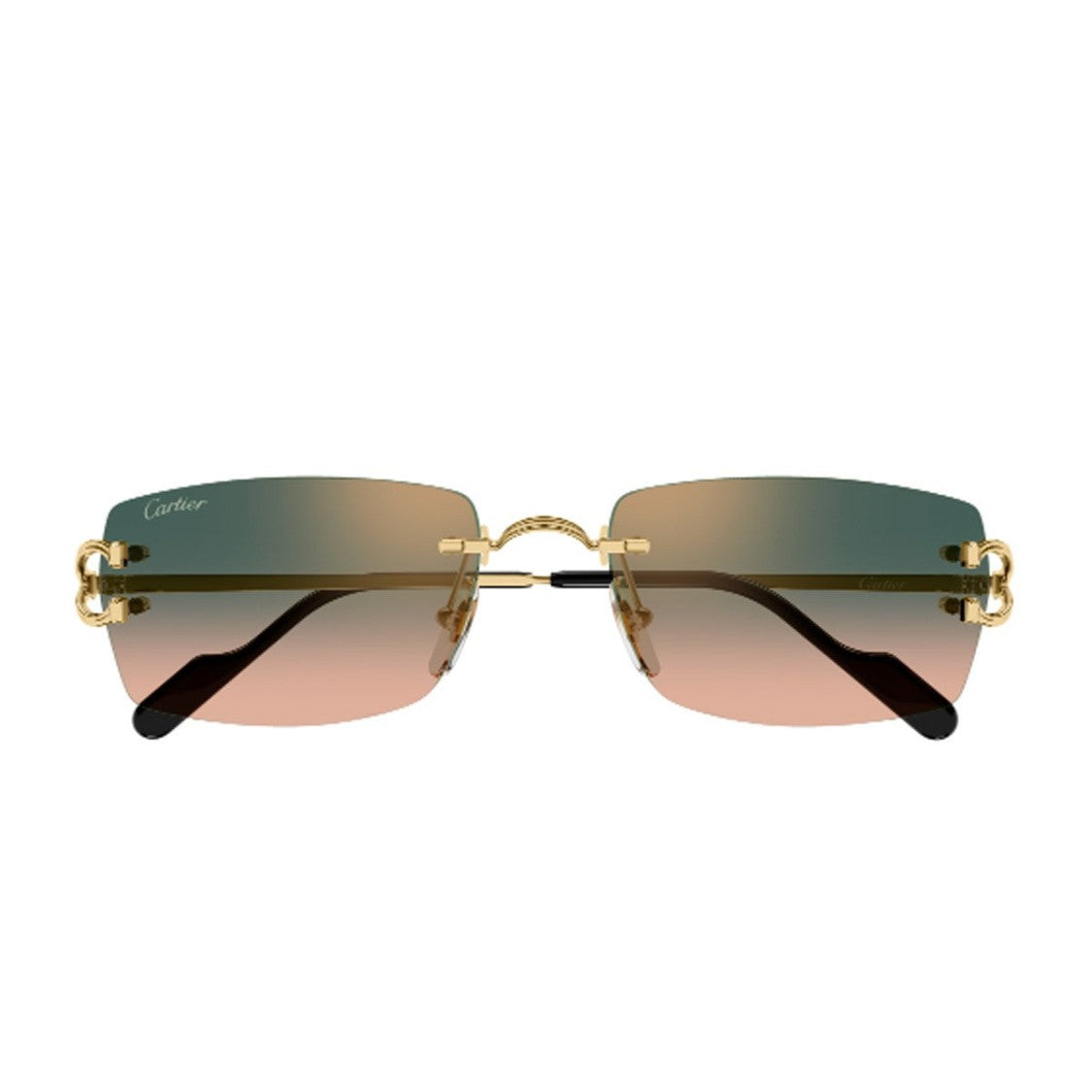 Cartier Gold Linea Decor C Classique Rimless Rectangular Sunglasses