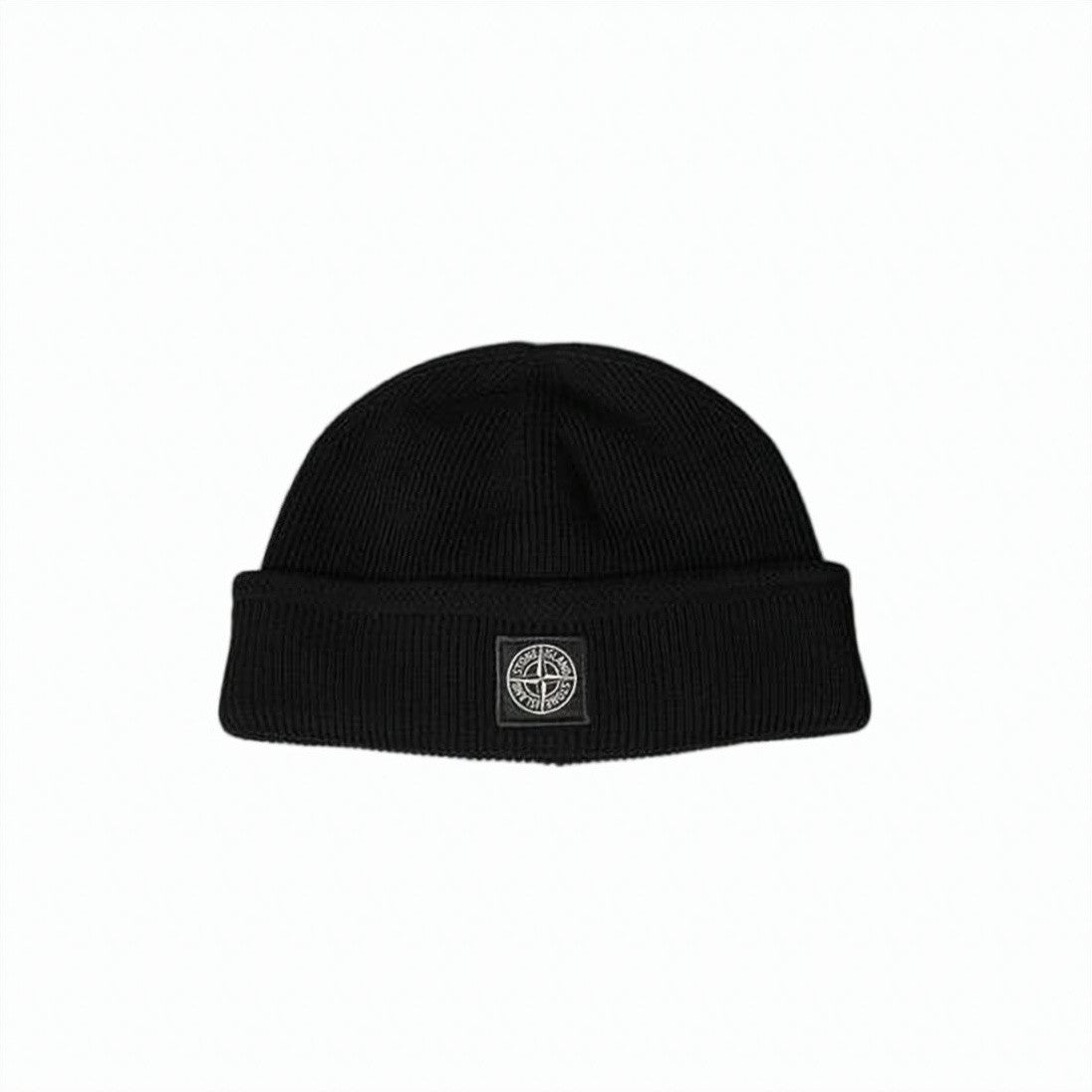 Stone Island Ribbed Knit Beanie With Folded Cuff And Subtle Branding