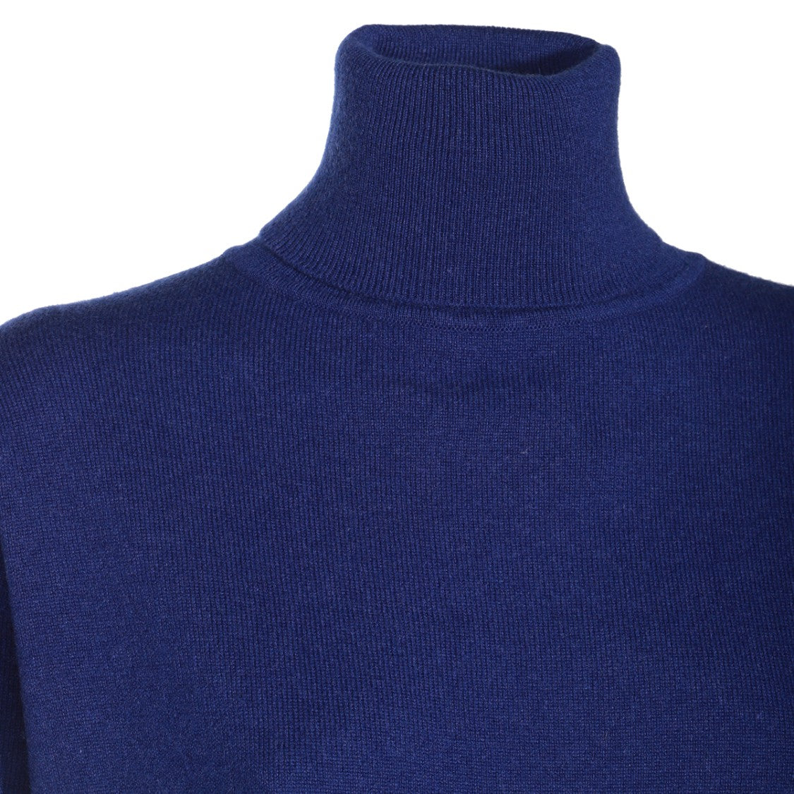 Saint Laurent High Collar Blue Wool Knitwear With Irregular Hem