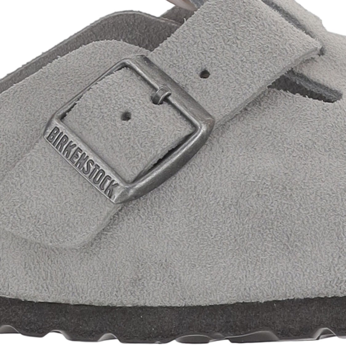 Birkenstock Suede Gray Clogs With Adjustable Metal Buckle