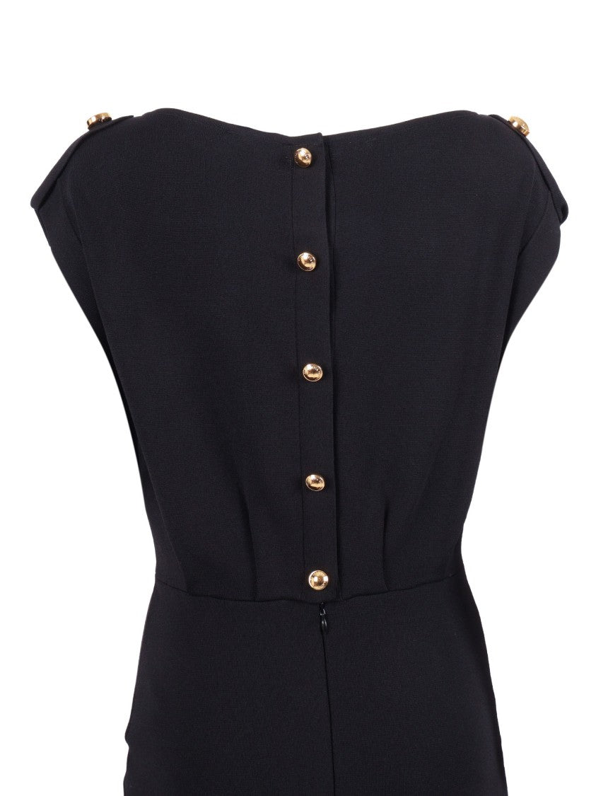 Elisabetta Franchi Boat Neck Gold Button Midi Dress