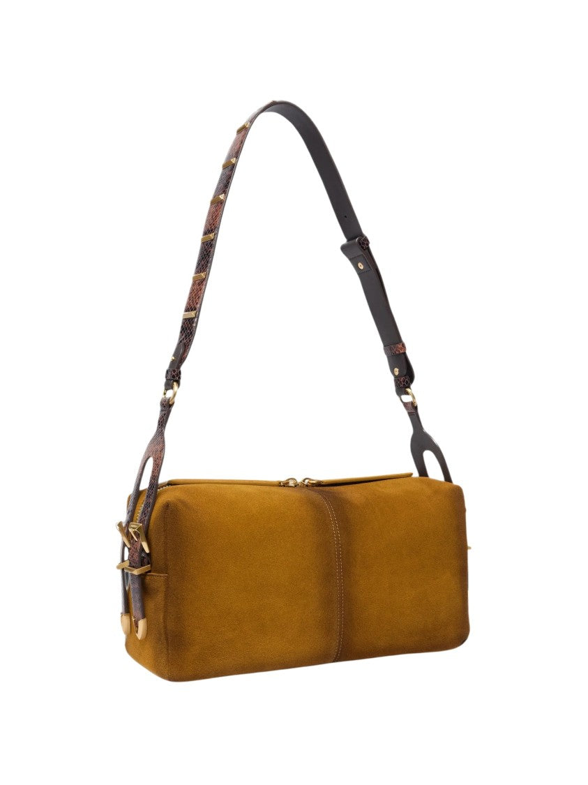Pinko Mustard Yellow Suede Shoulder Bag