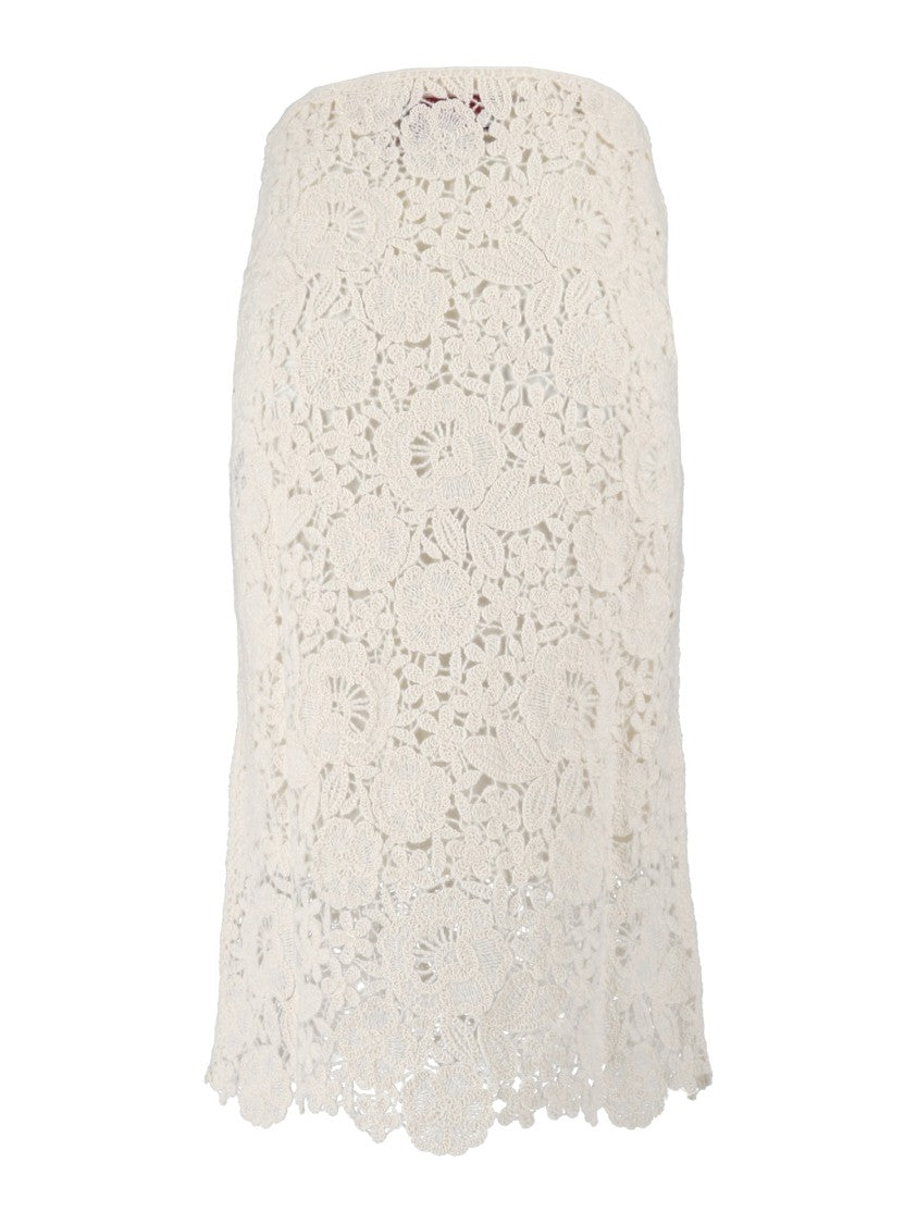 Ermanno Scervino Floral Lace Overlay Scalloped Hemline Midi Skirt