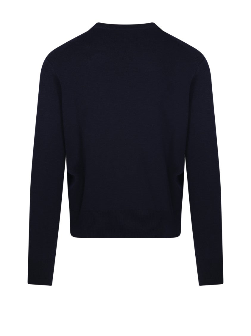 Ami Merino Wool Round Neck Sweater With Heart Detail