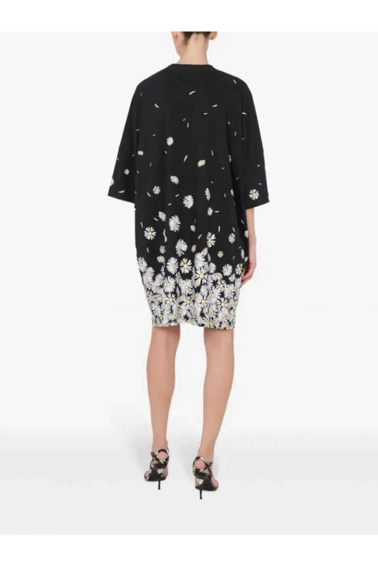 Moschino Floral-Print Black Cotton Dress With Relaxed Silhouette