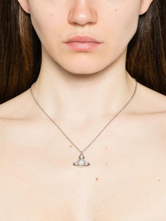 Vivienne Westwood Platinum-Finish Necklace With Celestial Pendant And White Cz