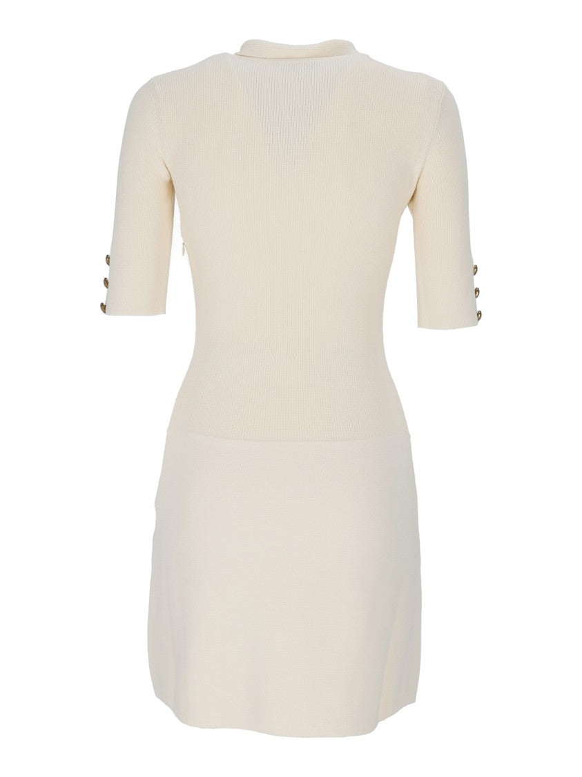 Elisabetta Franchi Short Ribbed Knit Dress With Neck Tie