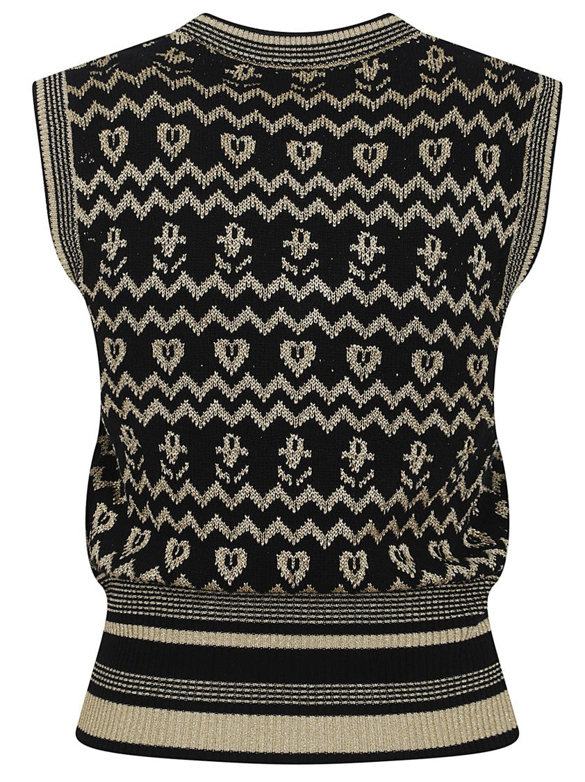 Valentino Garavani Wool Vest With V-Neck And Metallic Contrasts