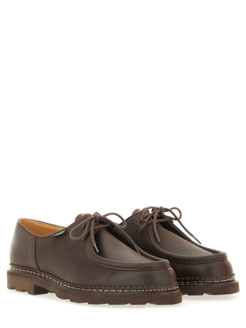 Paraboot Brown Leather Lace-Up Moccasin With Treaded Outsole