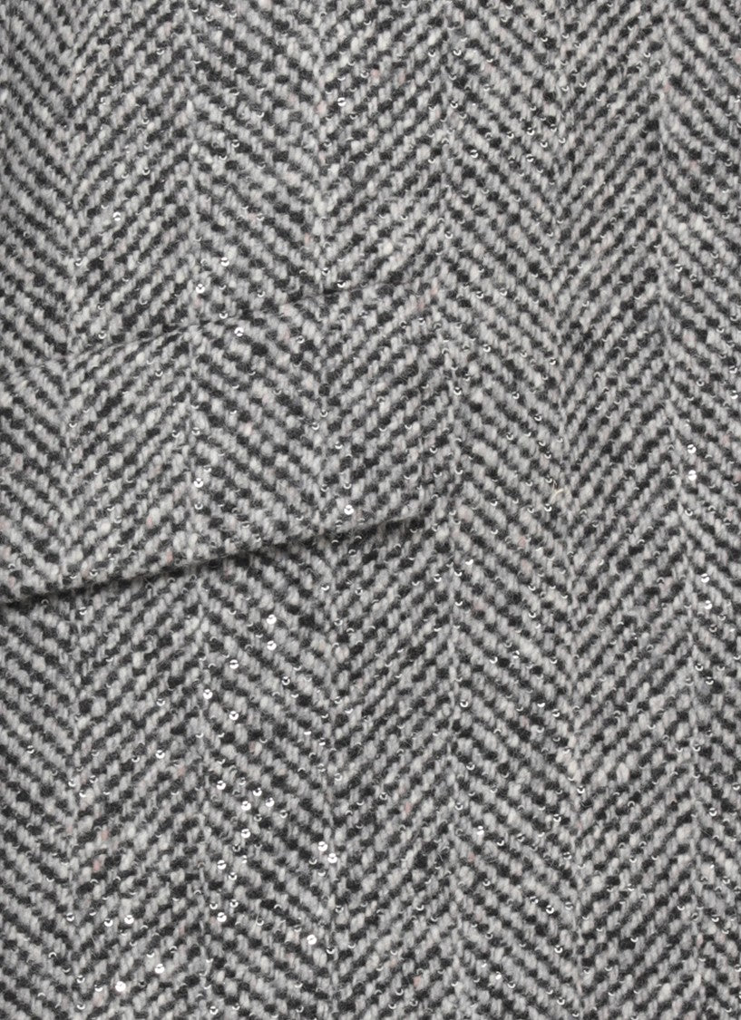Peserico Grey Sequined Herringbone Wool Coat