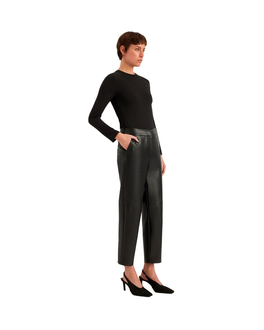 Alpha Studio Cropped Pants With Smooth Leather-Like Finish And High Waist
