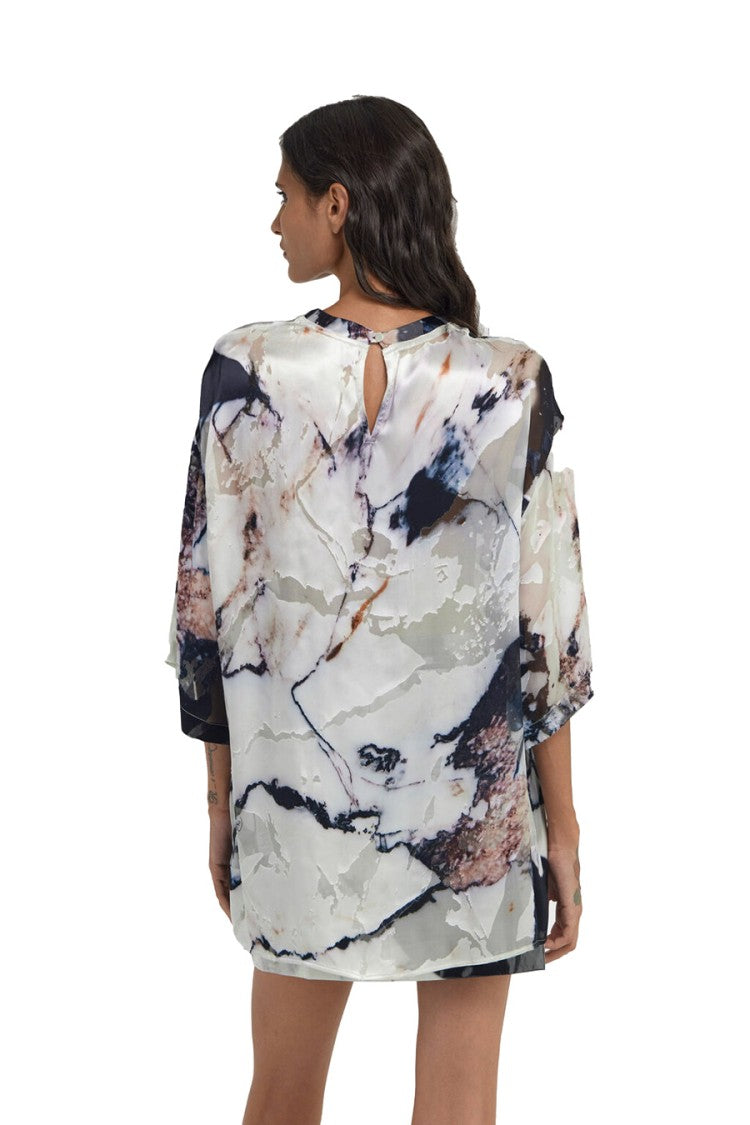 Roberto Cavalli Marble Pattern T-Shirt With Wide Sleeves