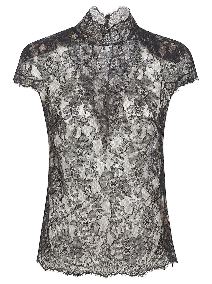 Valentino Garavani Intricately Patterned Sheer Lace Top With Scalloped Edges
