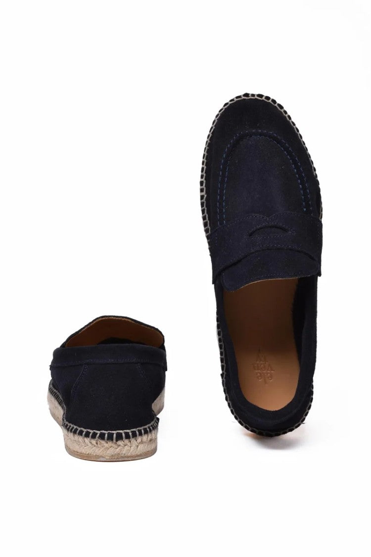 Eleventy Suede Moccasin With Rope Heel - Blue