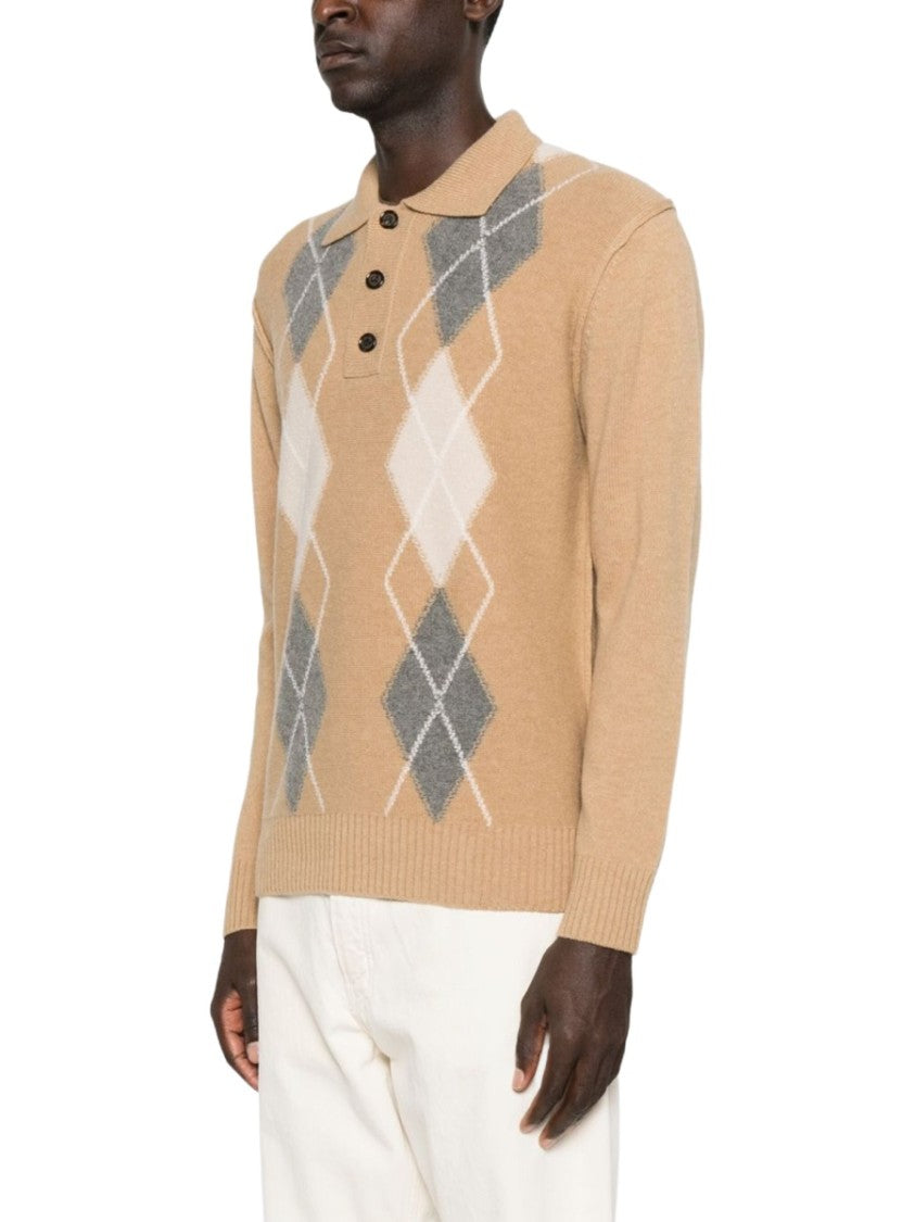 Paolo Pecora Milano Beige Argyle Virgin Wool Polo Shirt