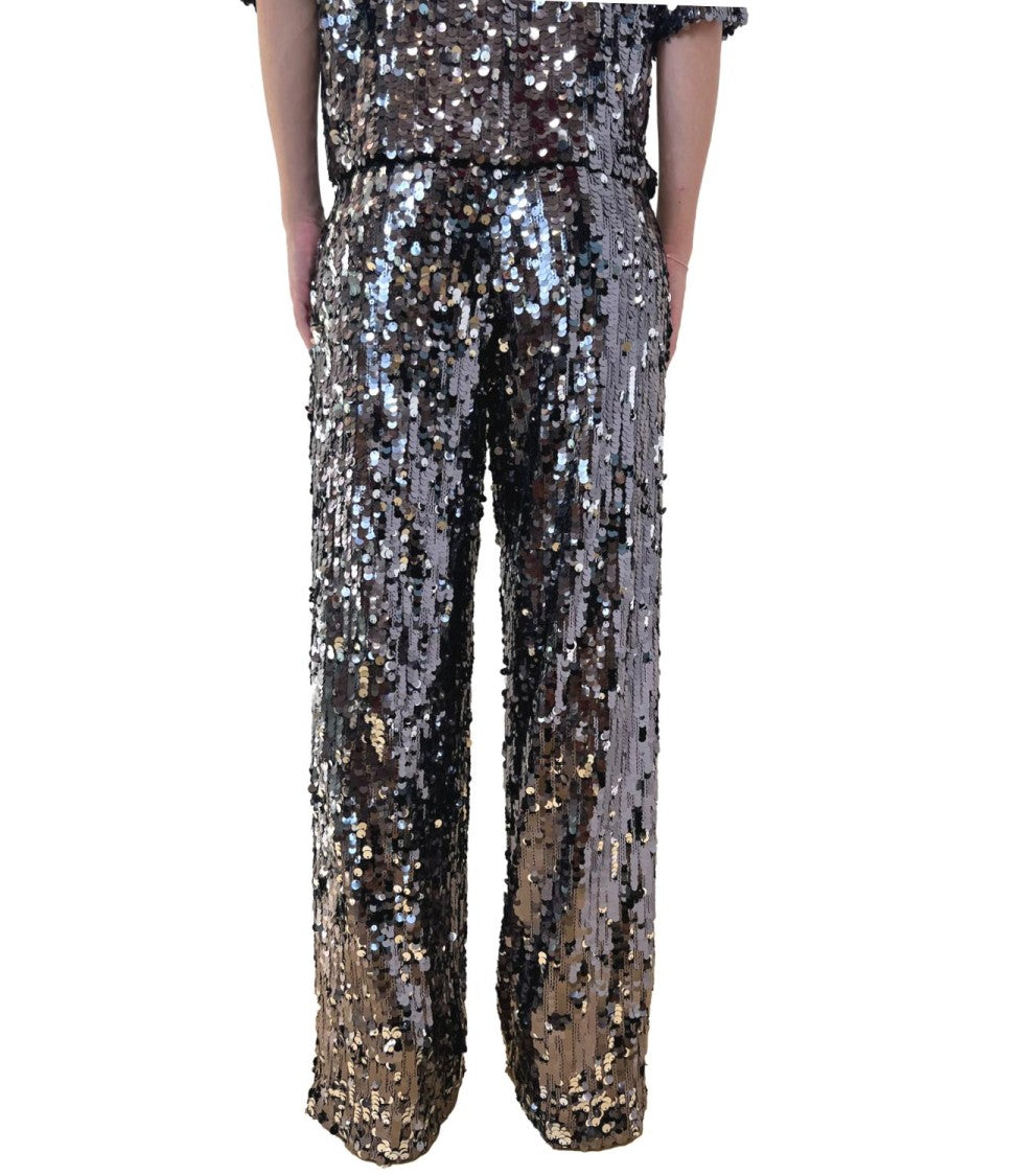 Max Mara High-Waisted Wide-Leg Pants With Iridescent Sequin Embellishments