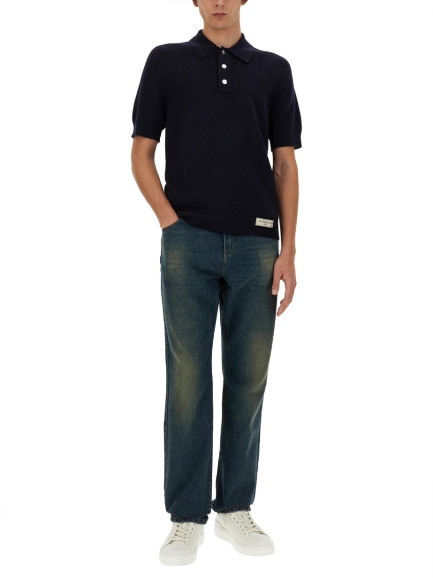 Balmain Classic Black Merino Wool Polo Shirt