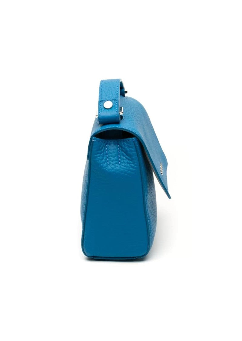 Orciani Peacock Blue Textured Leather Handbag Opening
