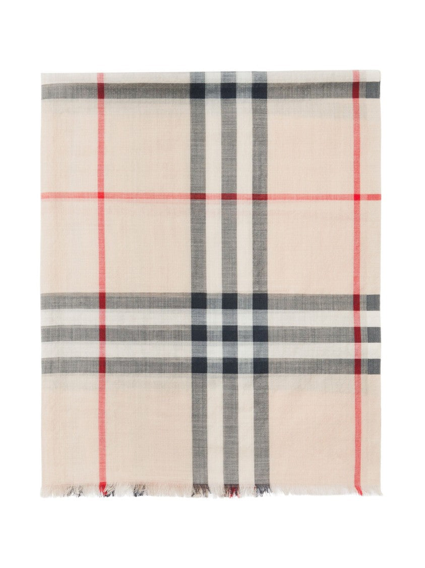 Burberry Classic Check Pattern Fringed Wool Scarf