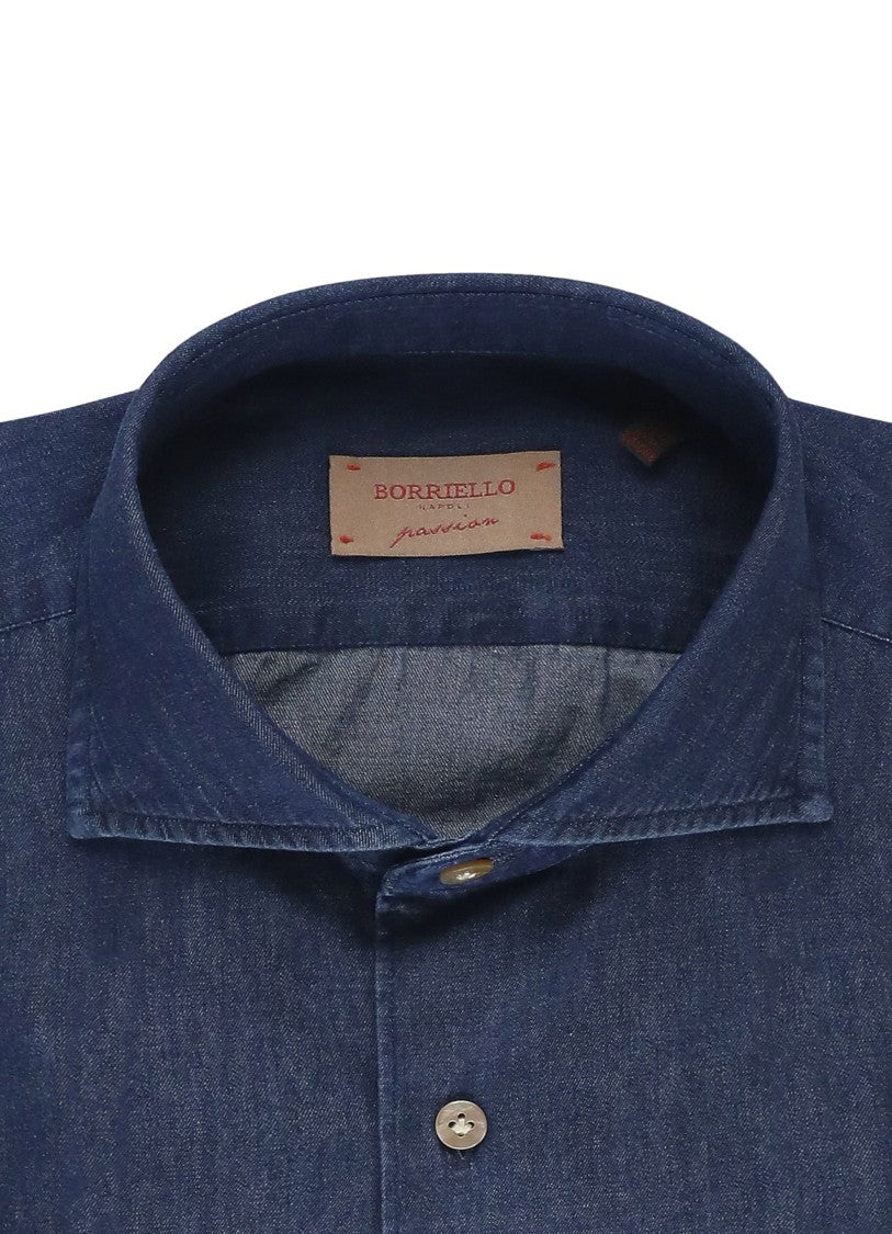 Borriello Dark Blue Cotton Casual Shirt