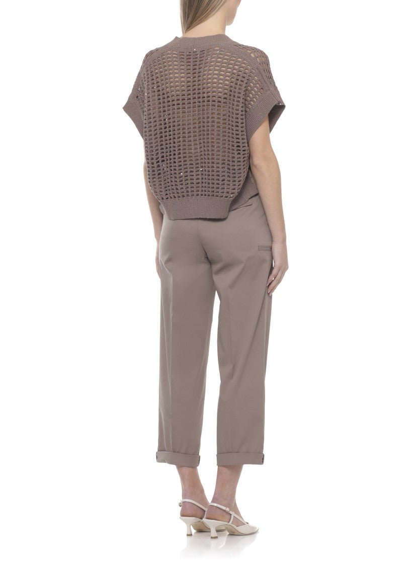 Peserico Brown Perforated Sequin Cotton Vest