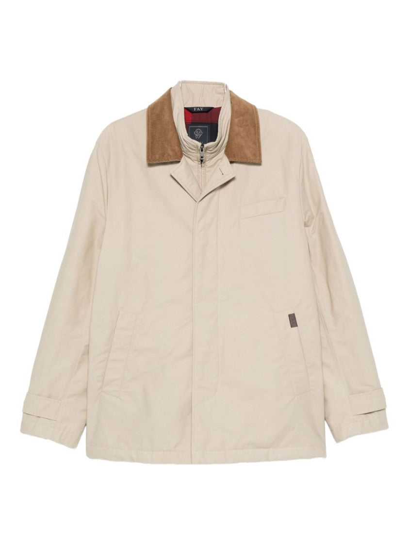 Fay Quilted Beige Jacket With Adjustable Hood