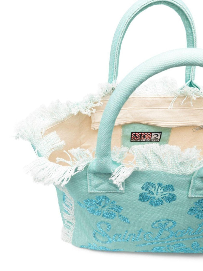 Mc2 Saint Barth Spacious Floral-Patterned Tote Bag With Fringed Edges